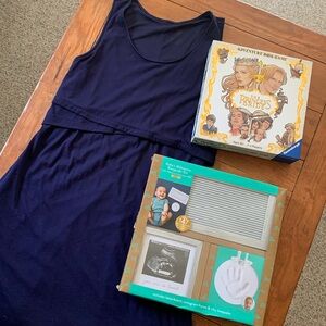 Kindred Bravely nursing dress, Princess Bride game, Baby milestone keepsake set